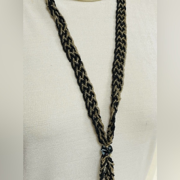 Source Unknown Jewelry - Source Unknown Black and Gold Necklace with Braided Design
